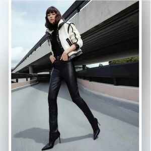 Veronica Beard Anita Faux Shearling/Leather Jacket Cream & Black XS